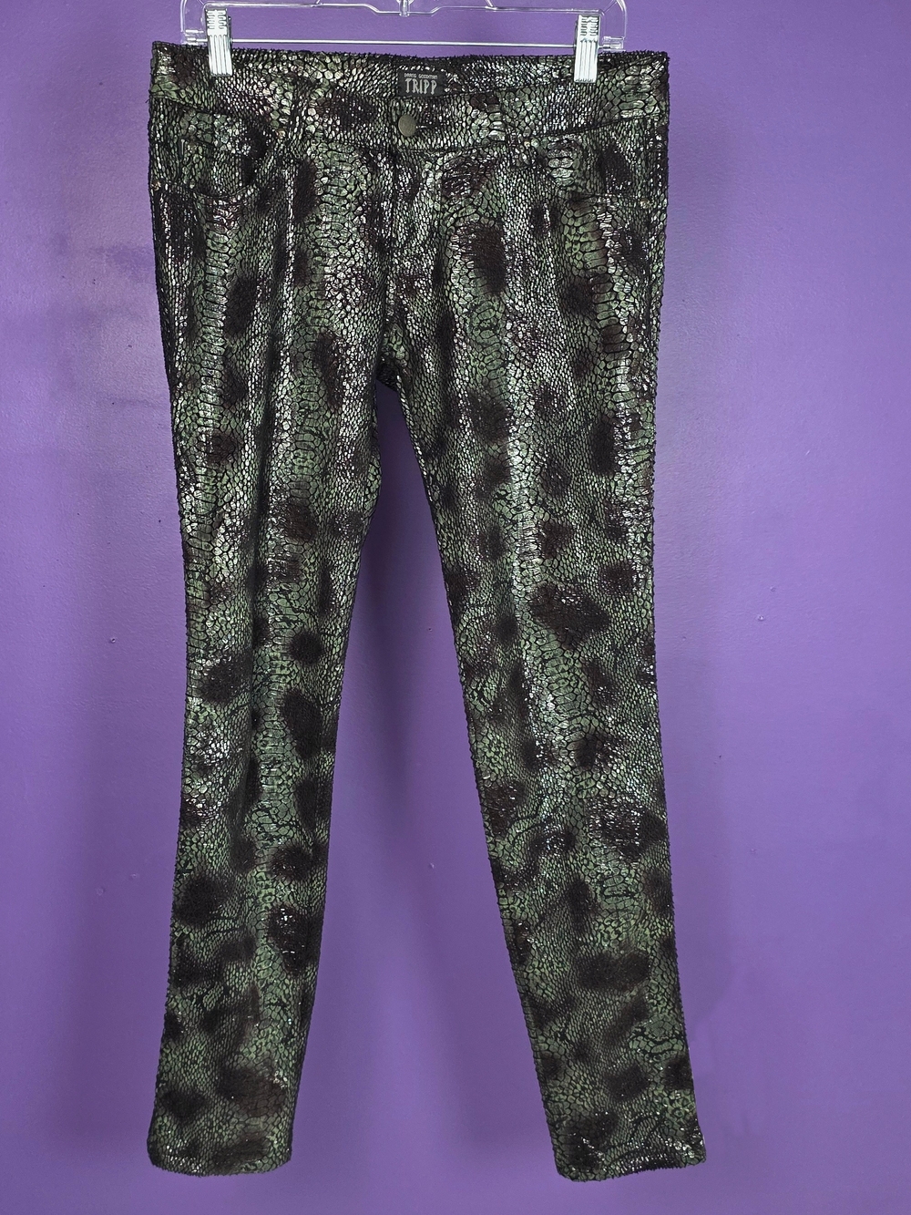 Tripp NYC Green Black Snakeskin Low Rise Skinny Jeans Y2K Gothic Sz 5/27